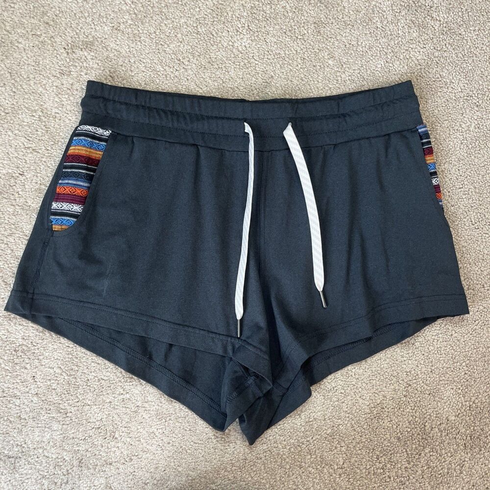 Wowie Shorts Women Small Charcoal Gray Loungewear Aztec Pocket Athletic Stretch